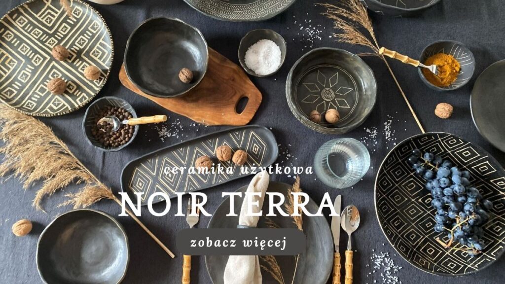Ceramika użytkowa Noir Terra – czarne ręcznie robione naczynia z kamionki zdobione sgraffito